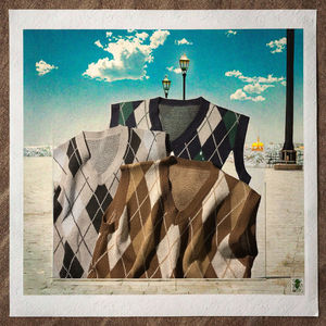 New Arrival Autumn Mens Retro Style 3D Jacquard Breathable Knitted <b>Sweater</b> <b>Vest</b> Black <b>Argyle</b> Front Logo Customized Color - Product Image 3