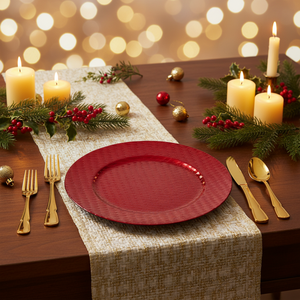 Platos de Presentación de Plástico PP Duradero de 13 Pulgadas de Alta Calidad, Color Dorado, con Diseño Personalizado, Reutilizables para Bodas, Cumpleaños, Cenas y <span class=keywords><strong>Playa</strong></span> - Product Image 4