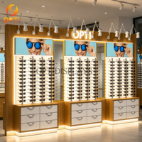 Présentoir Modulaire pour Magasin d'Optique, Meuble Mural en Bois pour Lunettes de Soleil avec Éclairage LED pour Centre Commercial