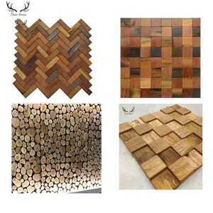 Mosaico de madera maciza efecto 3d diseño de pared interior para el hogar
