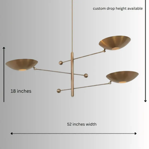 Lustre moderne élégant de style mid-century en laiton, 3 lumières, suspension Sputnik, lampe de plafond artisanale pour la décoration intérieure - Product Image 4