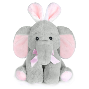 Elefante de Peluche Grande con Orejas de Conejo Decorativas para Pascua, Lazo Rosa, Orejas Móviles, Juguete de Peluche Suave - Product Image 1