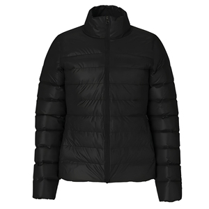 Women's Black Quilted Puffer Jacket Full Sleeve Stand Collar Zipper Closure <b>Winter</b> Wear Regular Length Soli Color Polyester - Product Image 1