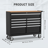Armoire à outils roulante robuste à 9 tiroirs avec plan de travail, coffre à outils mobile en acier de 600 kg pour garage et atelier, OEM