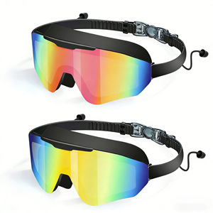 Adult <b>Large</b> <b>Frame</b> Silicone Swimming Goggles With Earplug Anti-fog Anti-UV High Definition Universal Fit - Product Image 1