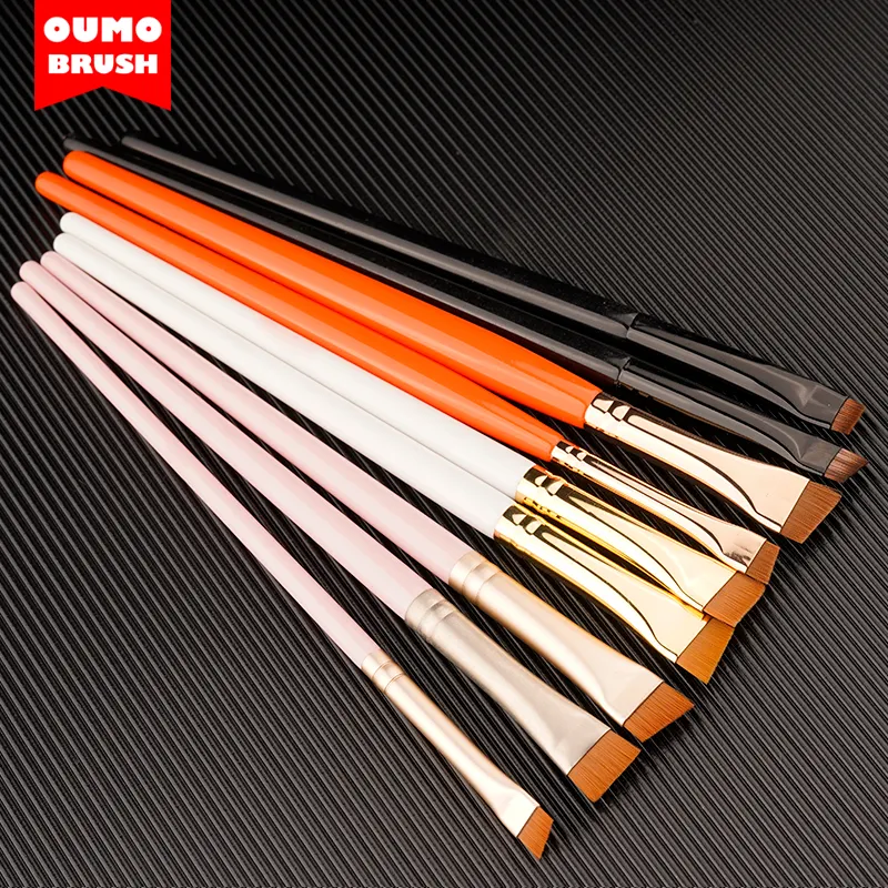 OUMO-wholesale thin straight private label logo fine flat and angled rose gold eyebrow tint lamination makeup brush set