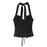Bustier court en dentelle respirante pour femme, style corset tissé, sexy, col licou, sans manches, couleur unie, avec détail nœud et corsage à baleines