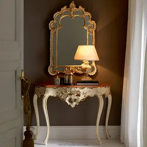 Clásico elegante consola y conjunto de espejo tallado mesa de consola en Color blanco
