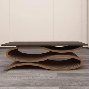 طاولة قهوة خشبية بقاعدة متموجة قابلة للطي، تصميم فني عالي الجودة، أثاث لغرفة المعيشة للمنزل والمكتب - Product Image 6