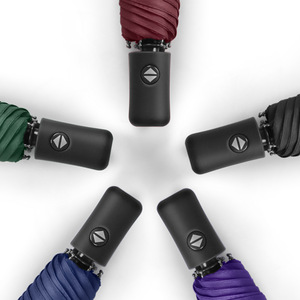 Fully <b>Automatic</b> Three-Fold <b>Umbrella</b> One-Button Opening Black Rubber Handle Modern Design for Business Gifts Travel Use Custom - Product Image 1