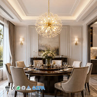 Lustre moderne en cristal doré en forme de pissenlit pour salle à manger, villa de luxe, hôtel et projets d'aménagement intérieur