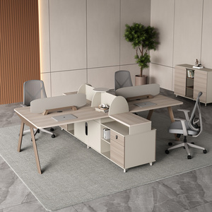 Arredamento per <span class=keywords><strong>Ufficio</strong></span> Modulare Moderno Personalizzato Scrivania in Legno Massello con Cassetto Portadocumenti Postazione di Lavoro Completa per 2-8 Persone - Product Image 1