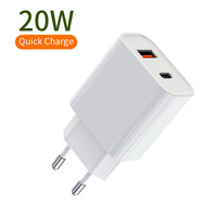 Cargador USB C+A de 20W con Doble Puerto PD QC3.0, Cargador Rápido con Enchufe Europeo, Adaptador de Corriente para Teléfono Inteligente, Tableta y Auriculares