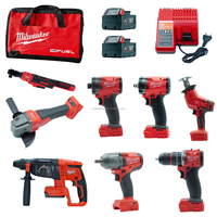 Kit combiné d'outils électriques sans fil Milwaukee 18V 8 en 1, perceuse, clé à chocs, meuleuse, scie, ensemble complet avec chargeur et sac à outils