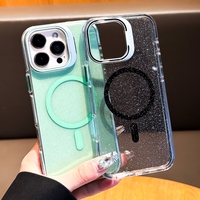 Clair Transparent Couverture De Luxe Scintillant Bling Magnétique Téléphone étui pour iphone 16 15 14 13 16E Pro Max Stand Cas