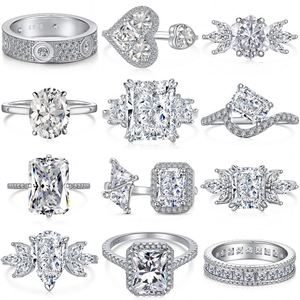 Sparkle Fashion S925 Silver <b>Rings</b> Jewelry Women Diamond Moissanite 8A Crushed <b>Iced</b> Out Cut Zirconia Wedding Engagement <b>Ring</b> - Product Image 4