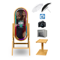 Machine à Selfie pour Événements de Mariage et Fêtes, Kiosque Photo en Bois avec Écran Tactile, Miroir Magique en Bois avec Étui