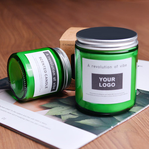 Scented Candle Green Glass Jar With Lid Handmade <b>Soy</b> <b>Wax</b> Home Decoration - Product Image 1