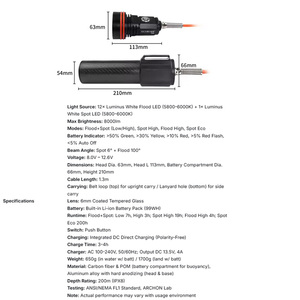 ARCHON DH800 Torcia Subacquea Professionale 8000 Lumen Luce Bianca Calda LED Flood Spot Subacquea 200 Metri per Immersioni e Ricerca e Soccorso - Product Image 2