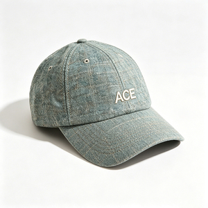 หมวกเบสบอลยีนส์วินเทจ OEM แบบ 6 แผง พร้อมโลโก้ ACE ปักลายและพิมพ์นูนยาง ขนาดเดียว - Product Image 6