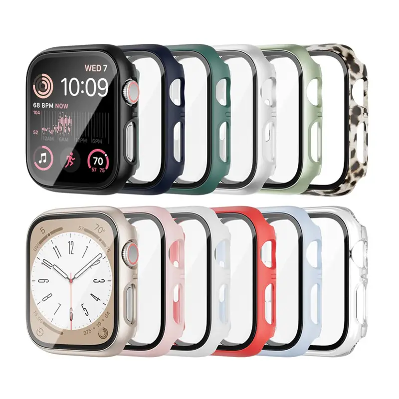 Apple Watch SE 2 시리즈 6/5/4 40mm 강화 유리 화면 보호기용 케이스, Apple Watch용 모든 라운드 풀 하드 PC 커버 케이스