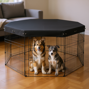 Corral Metálico Plegable de 8 Paneles para Perros, 30 H, con Cubierta Superior, Corral Octagonal para Ejercicio en Interiores para Mascotas Caninas - Product Image 2