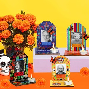 Kit <span class=keywords><strong>de</strong></span> Altar para el Día <span class=keywords><strong>de</strong></span> los <span class=keywords><strong>Muertos</strong></span>, Decoraciones <span class=keywords><strong>de</strong></span> <span class=keywords><strong>Ofrenda</strong></span> Estilo <span class=keywords><strong>Mini</strong></span> Calavera <span class=keywords><strong>de</strong></span> Azúcar, Materiales <span class=keywords><strong>de</strong></span> Madera y Seda, Incluye Portavelas y Cuadro - Product Image 6