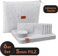 19er Pack Hellgraue Filz-Tischs ets aus rechteckigem Filz mit runder Filz untersetzer und Besteck beutel für den Esstisch