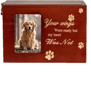 Wooden Dog Cremation Urn Rectangle Pet <b>Memorial</b> <b>Box</b> With Photo Frame And Paw Prints For Dogs And Cats - Product Image 5