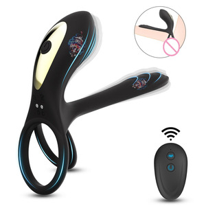 DKKtech <span class=keywords><strong>Anneau</strong></span> pénien vibrant télécommande double <span class=keywords><strong>anneau</strong></span> pénien pour hommes G-spot et simulateur de clitoris 3 en 1 vibrateur jouets sexuels pour adultes - Product Image 1