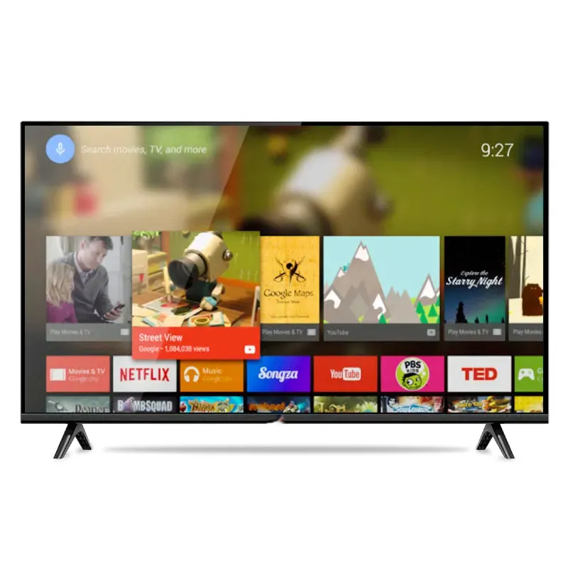 4K Android TV LED Televisions OEM Smart 50 55 65 Inch UHD 24 32 40 43 HDTV with USB Interface Black Cabinet for Hotel Use