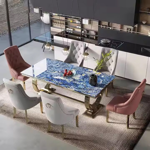 Juego de Comedor de Lujo para Casa con Mesa Rectangular de Mármol y Acero Inoxidable para 6 Personas con Sillas - Product Image 6