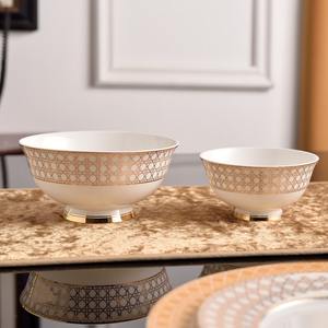 Ensemble de vaisselle de mariage en céramique de Chine bordée d'or de série D assiettes bols ensemble de vaisselle pour coffrets cadeaux - Product Image 4