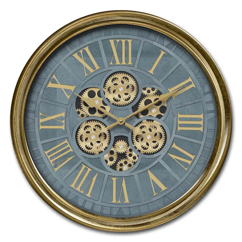 Reloj de pared de Metal con diseño de granja redondo grande de Venta caliente con números arábigos y engranajes giratorios reales para decoración del hogar