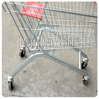 Chariot de courses pliable pour supermarché asiatique avec verrou à monnayeur, en zinc, plastique et acier, capacité 50-130 kg, rouge/bleu