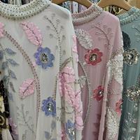 Robe de soirée longue et ample haut de gamme, style artisanal, brodée de fleurs et perlée, pour cérémonie de mariage, ensemble robe et abaya musulmane