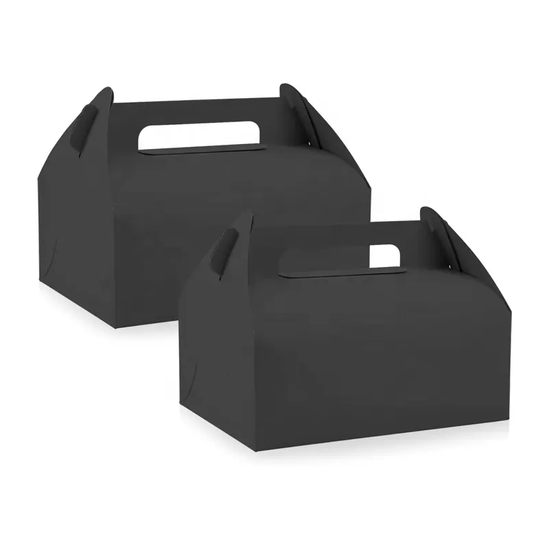 Kleine Goodie-Süßigkeiten-Gable-Lebensmittel-Papierboxen Weihnachtsparty-Favoritenverpackung Geschenkboxen schwarze benutzerdefinierte wiederverwendbare Geburtstag-Snacks-Karton