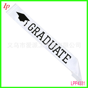 Écharpe de diplômé blanche avec texte noir, accessoire de fête de remise des diplômes, sangle d'épaule LPP4331 - Product Image 1