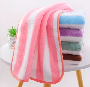 Dry Quickly Coral Fleece Bathroom Towels Color Stripe Design High Gsm Pool Beach Towel For Shower