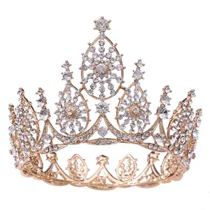 Großhandel Hochwertige Silber Golden Head Crown Voll kristall Strass Runde Beauty Pageant Crown