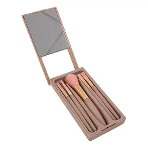 Juego de 5 Brochas de Maquillaje Sintéticas con Estuche de Viaje Rosa, Diseño de Virola Redonda, Mango de Plástico, Ideal para el Uso Diario de Belleza - Product Image 4