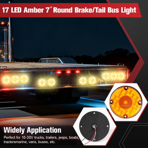 2 feux arrière ronds ambre à 17 LED de 7 pouces avec montage en surface à 4 trous pour camping-cars, camions, remorques, bus, fourgonnettes, étanches IP65 - Product Image 5