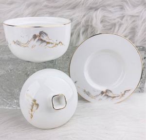 Bol de service en céramique pour restaurant avec couvercle et soucoupe, impression personnalisée, en porcelaine - Product Image 6