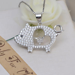 Colgante de Plata S925 con Diseño de Cerdo del Zodiaco, Perla, Cabello de Feto 7-8, Colgante para Mujer, Colgante Xiang, Accesorios de Joyería DIY, Bandeja Vacía 2050 - Product Image 2