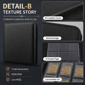 Porte-cartes à fermeture éclair en cuir PU FX Bifold pour cartes à collectionner, album à chargement latéral 360 poches pour cartes Toploader - Product Image 6