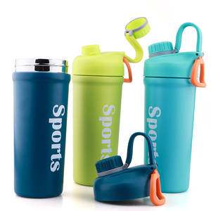 600ML Custom Logo Protein Shaker Water Bottle 18/8 Stainless Steel <strong>Vacuum</strong> Insulated <strong>Flask</strong> with <strong>Plastic</strong> Ball for Outdoor Sports - Product Image 1