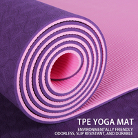 Tapis de yoga portable TPE 6 mm, 183 cm x 61 cm x 6 mm, violet, bleu, vert, personnalisable avec logo, pour intérieur/extérieur, modèle 2026, vente chaude