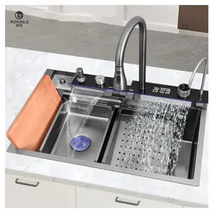 Neues Zuhause digitale Anzeige Küchenspüle Wasserfall moderne Küchenspüle Edelstahl Küche