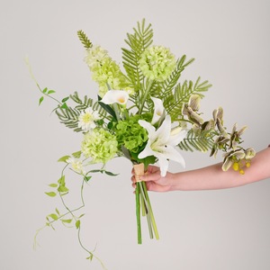 Bouquet de fleurs artificielles en soie, jacinthe blanche, lys vert, décoratif pour salon, salle d'exposition - Product Image 2
