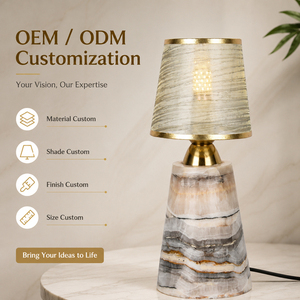 Luxury Natural Onyx Stone Table Lamp with Gold Metal Accents Textured Fabric Shade - Modern <b>Bedside</b> Desk Light for Home Decor - Product Image 6